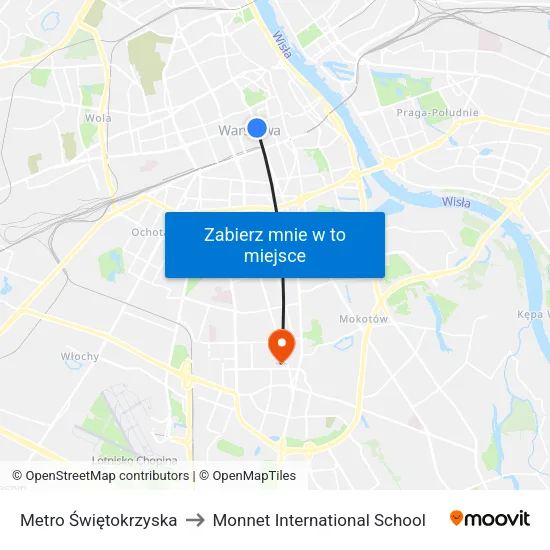 Metro Świętokrzyska to Monnet International School map