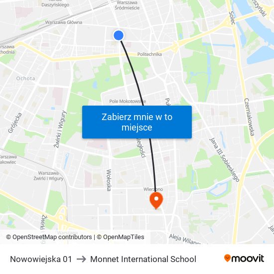 Nowowiejska 01 to Monnet International School map