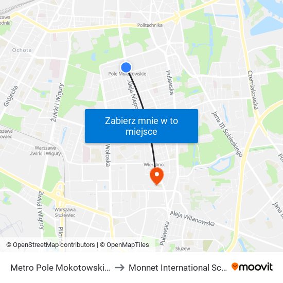 Metro Pole Mokotowskie 01 to Monnet International School map