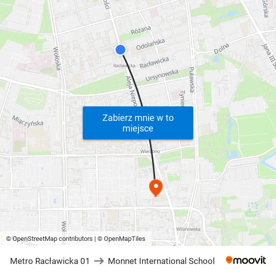 Metro Racławicka 01 to Monnet International School map