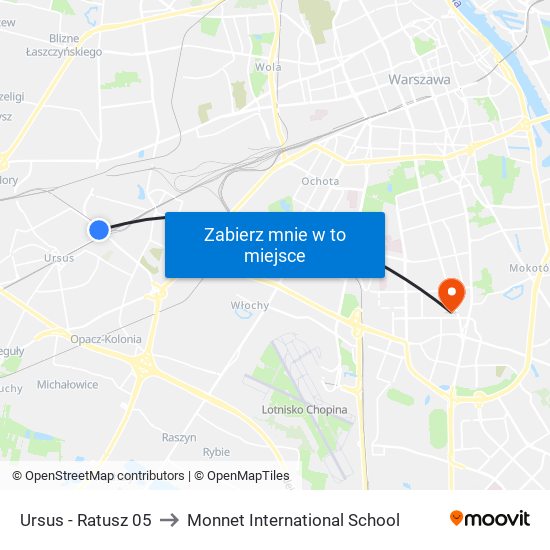 Ursus - Ratusz 05 to Monnet International School map