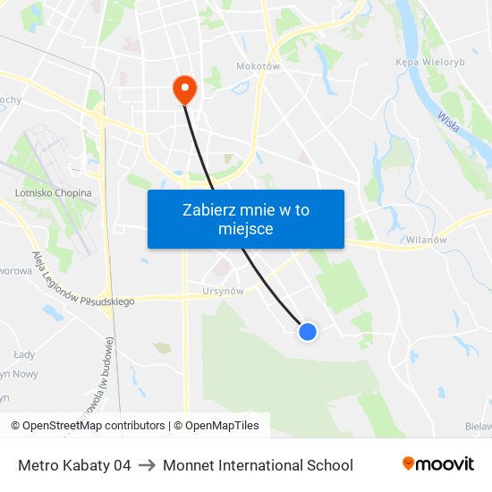 Metro Kabaty to Monnet International School map