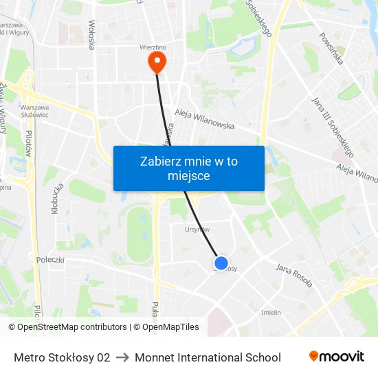 Metro Stokłosy to Monnet International School map