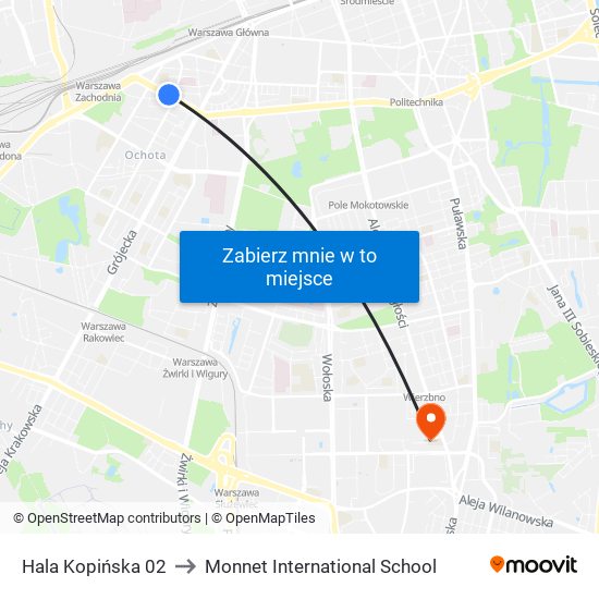 Hala Kopińska 02 to Monnet International School map