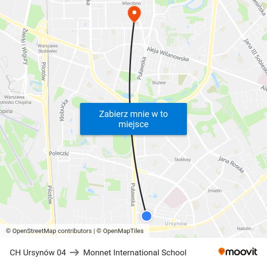 CH  Ursynów 04 to Monnet International School map