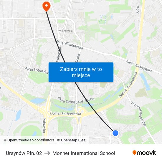 Ursynów Płn. 02 to Monnet International School map