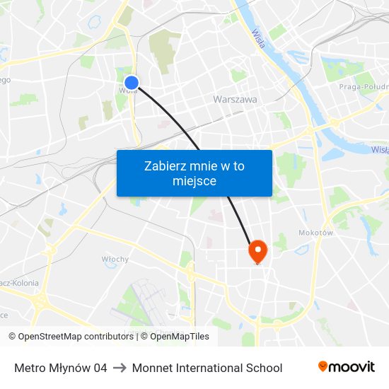 Metro Młynów 04 to Monnet International School map