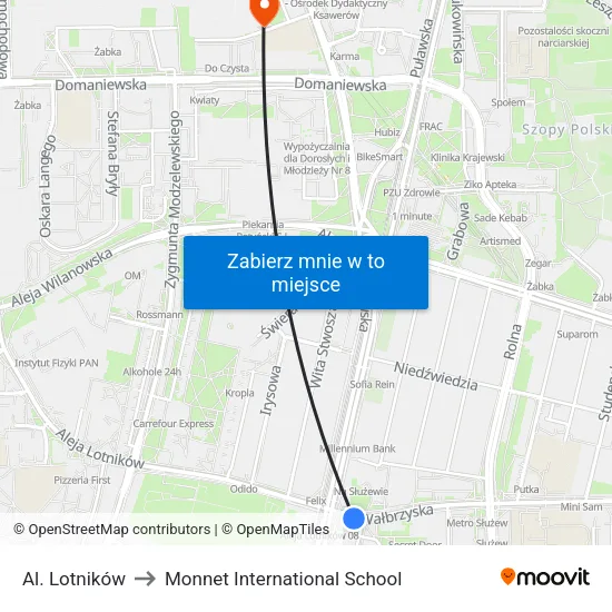 Al. Lotników to Monnet International School map