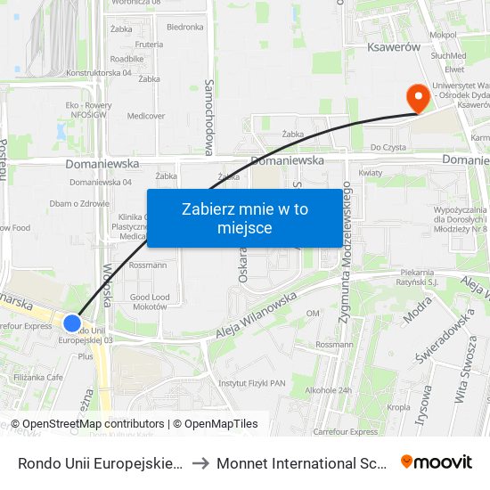 Rondo Unii Europejskiej 02 to Monnet International School map