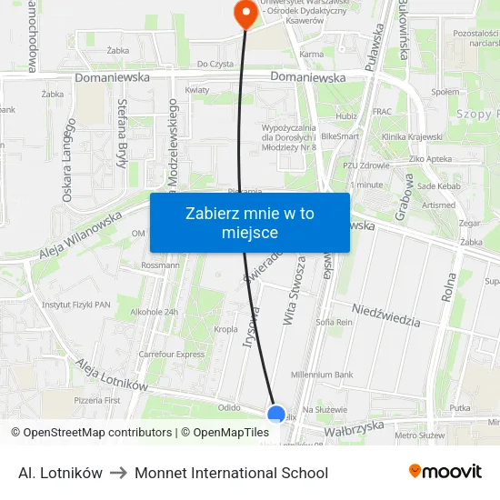 Al. Lotników to Monnet International School map