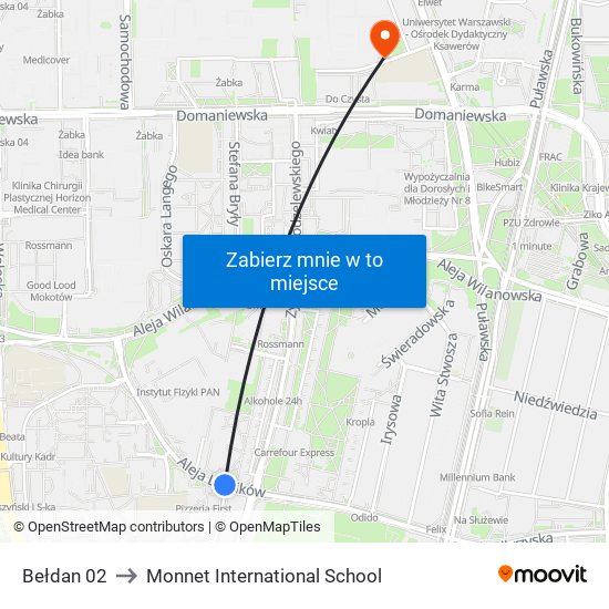 Bełdan to Monnet International School map