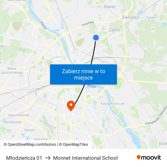 Młodzieńcza 01 to Monnet International School map