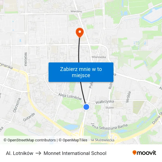 Al. Lotników to Monnet International School map