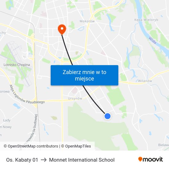 Os. Kabaty 01 to Monnet International School map