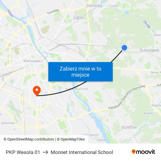 PKP Wesoła 01 to Monnet International School map