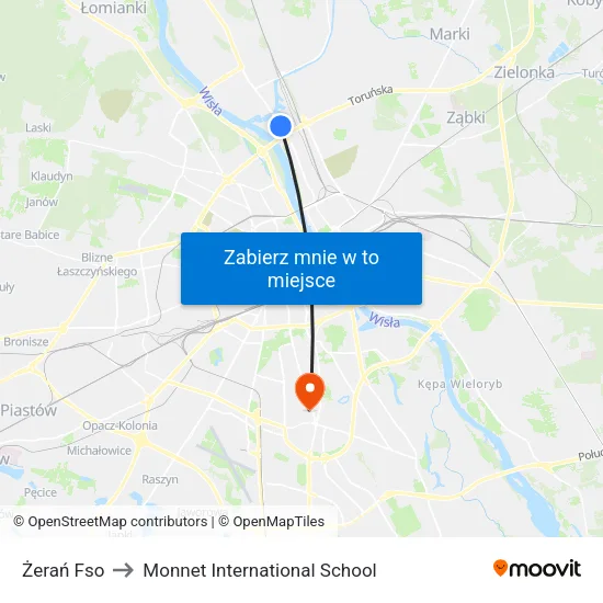 Żerań Fso to Monnet International School map