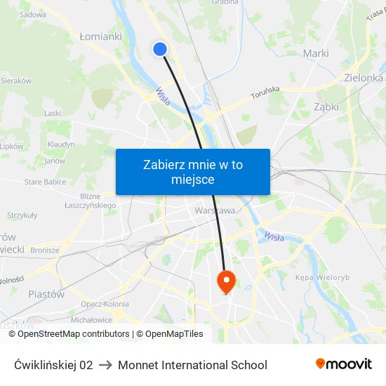 Ćwiklińskiej 02 to Monnet International School map