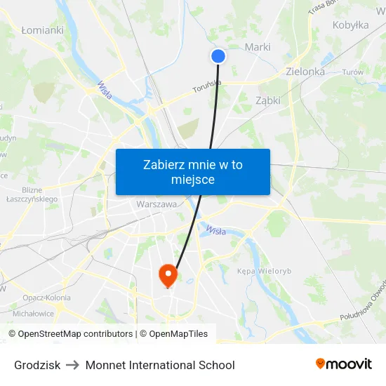 Grodzisk to Monnet International School map