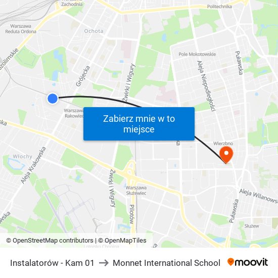 Instalatorów - Kam 01 to Monnet International School map