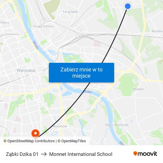 Ząbki Dzika 01 to Monnet International School map