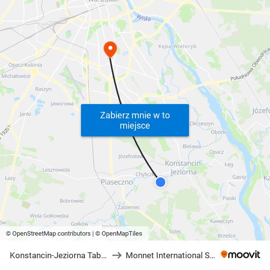 Konstancin-Jeziorna Tabita 01 to Monnet International School map