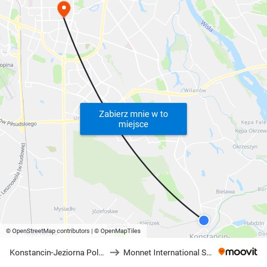 Konstancin-Jeziorna Polna 02 to Monnet International School map