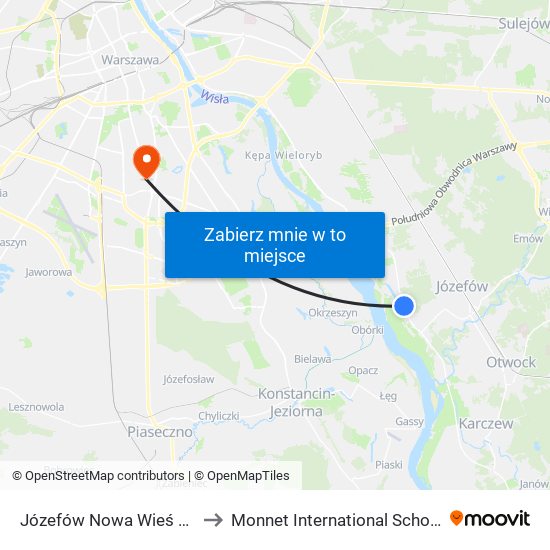 Józefów Nowa Wieś 01 to Monnet International School map