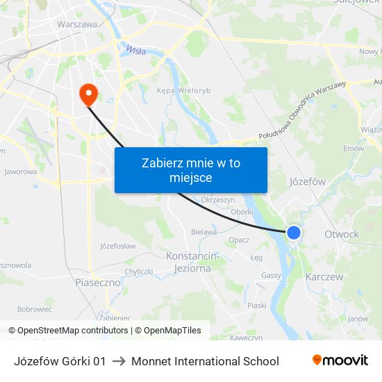 Józefów Górki 01 to Monnet International School map