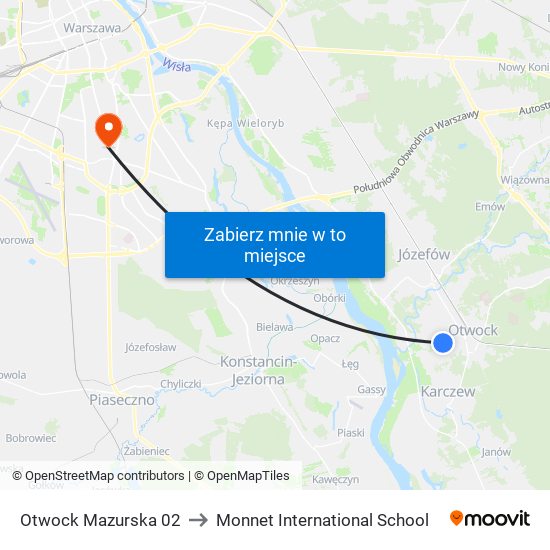 Otwock Mazurska 02 to Monnet International School map