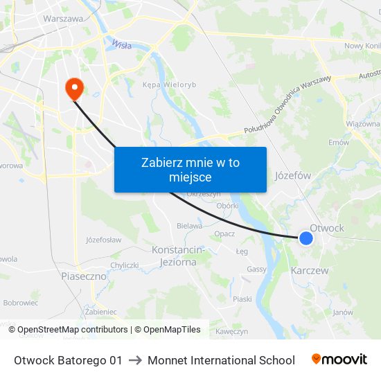 Otwock Batorego 01 to Monnet International School map
