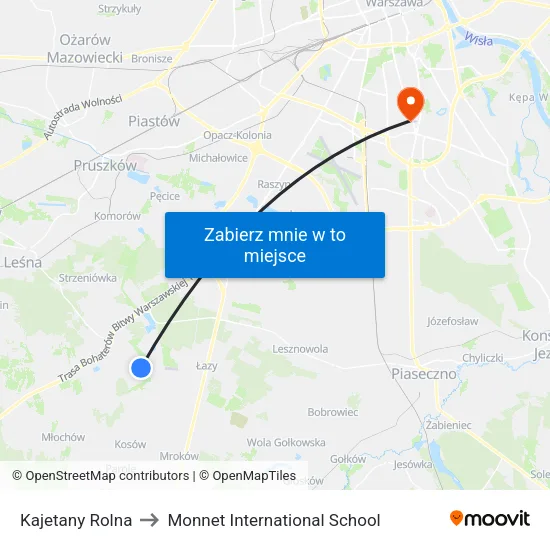Kajetany Rolna to Monnet International School map