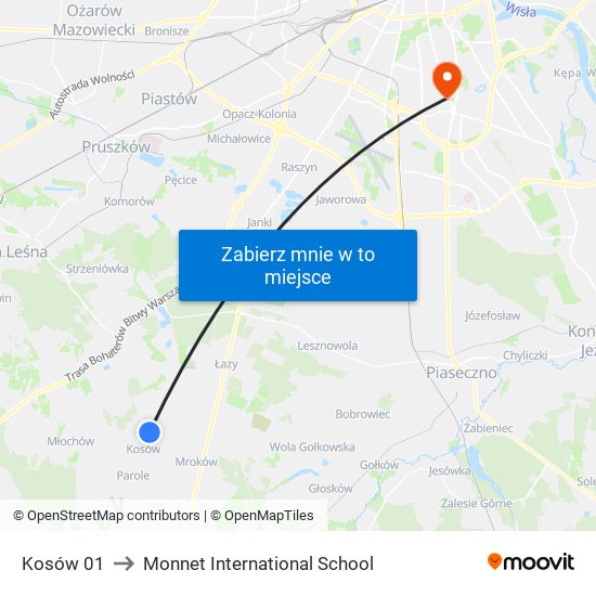 Kosów 01 to Monnet International School map