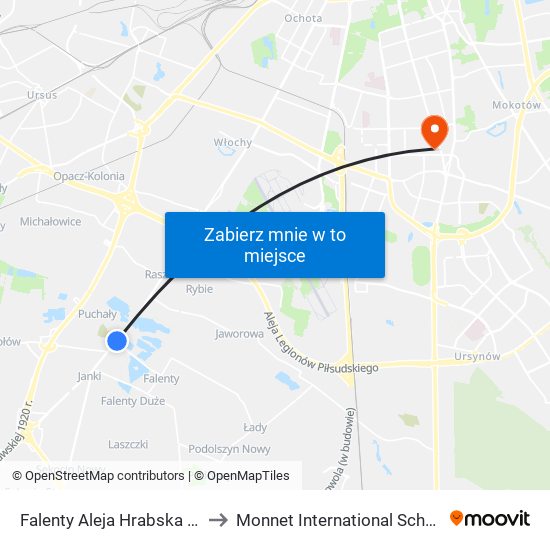 Falenty Aleja Hrabska 01 to Monnet International School map