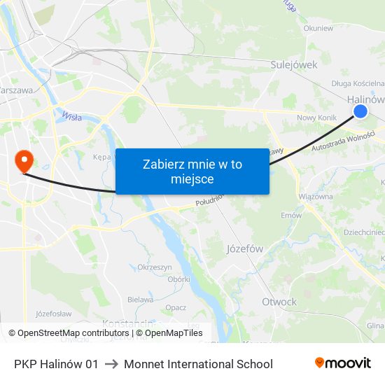 PKP Halinów 01 to Monnet International School map