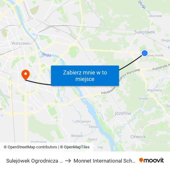 Sulejówek Ogrodnicza to Monnet International School map