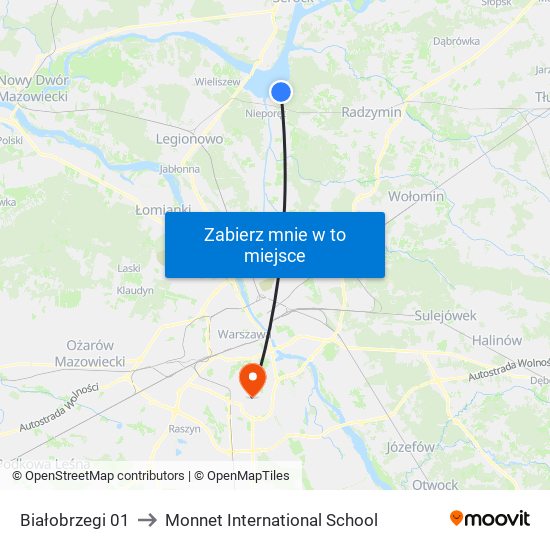 Białobrzegi 01 to Monnet International School map