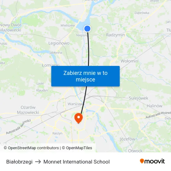 Białobrzegi to Monnet International School map