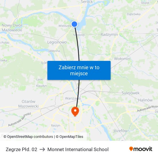 Zegrze Płd. to Monnet International School map