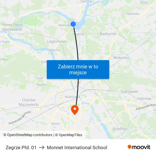 Zegrze Płd. 01 to Monnet International School map