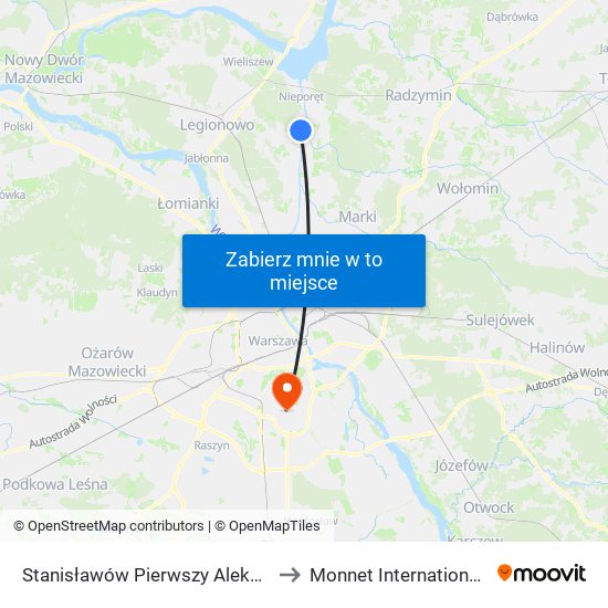 Stanisławów Pierwszy Aleksandrów 01 to Monnet International School map