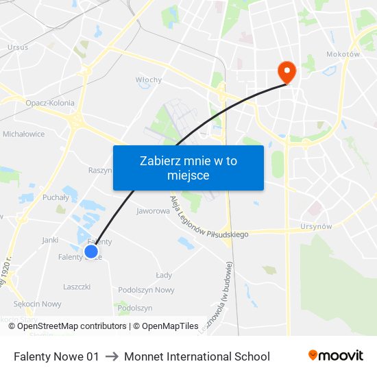 Falenty Nowe 01 to Monnet International School map