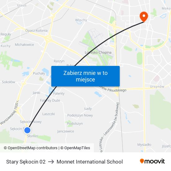 Stary Sękocin 02 to Monnet International School map