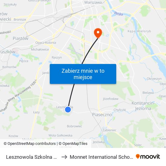 Lesznowola Szkolna 02 to Monnet International School map