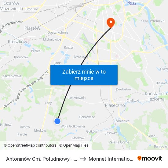 Antoninów Cm. Południowy - Brama Płd. 01 to Monnet International School map