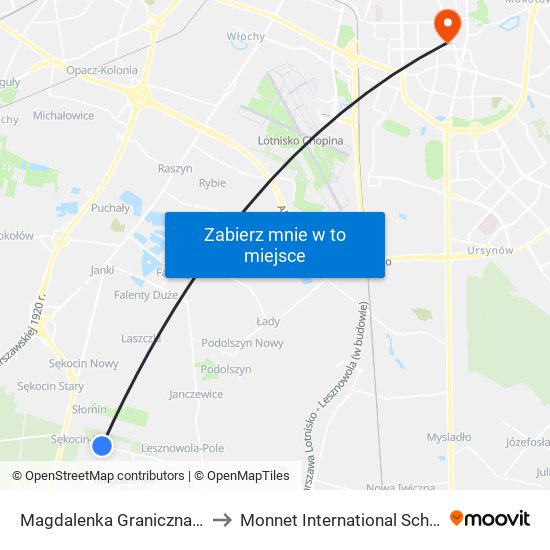 Magdalenka Graniczna to Monnet International School map