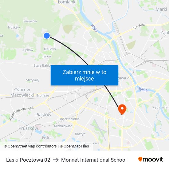 Laski Pocztowa 02 to Monnet International School map