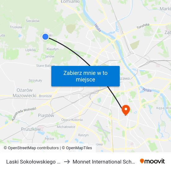 Laski Sokołowskiego to Monnet International School map