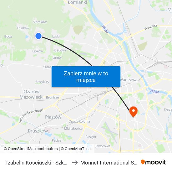 Izabelin Kościuszki - Szkoła 02 to Monnet International School map