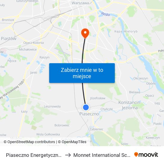 Piaseczno Energetyczna 01 to Monnet International School map