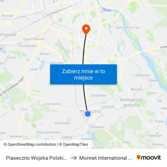 Piaseczno Wojska Polskiego 01 to Monnet International School map